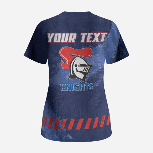Personalised Newcastle Knights Rugby Scrub Top Newy Warrior Mascot - Sporty Splash Art Style