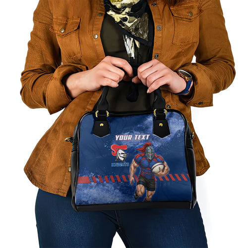 Personalised Newcastle Knights Rugby Shoulder Handbag Newy Warrior Mascot - Sporty Splash Art Style