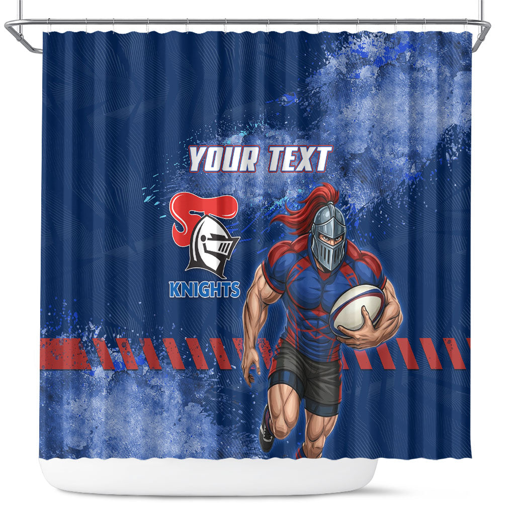 Personalised Newcastle Knights Rugby Shower Curtain Newy Warrior Mascot - Sporty Splash Art Style