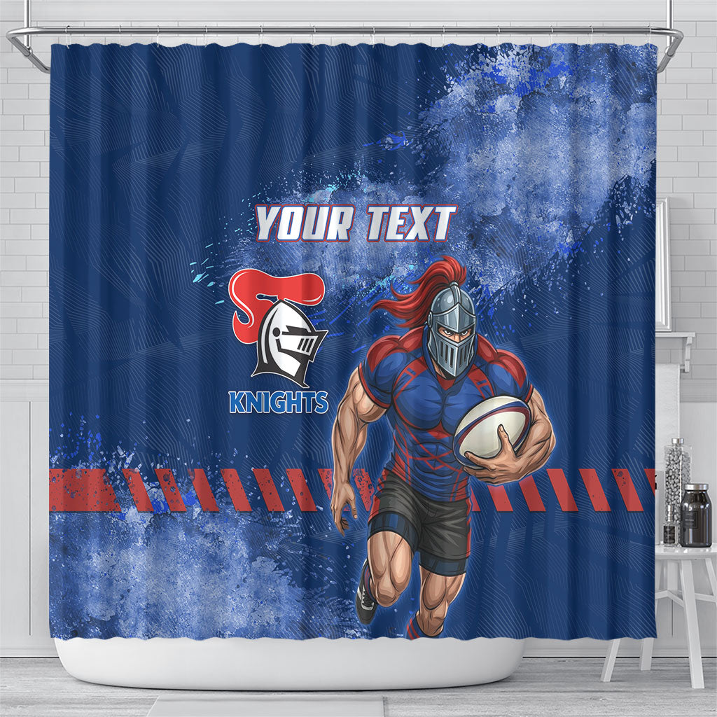 Personalised Newcastle Knights Rugby Shower Curtain Newy Warrior Mascot - Sporty Splash Art Style