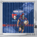 Personalised Newcastle Knights Rugby Shower Curtain Newy Warrior Mascot - Sporty Splash Art Style
