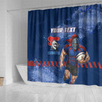 Personalised Newcastle Knights Rugby Shower Curtain Newy Warrior Mascot - Sporty Splash Art Style