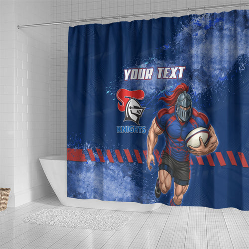 Personalised Newcastle Knights Rugby Shower Curtain Newy Warrior Mascot - Sporty Splash Art Style