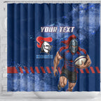 Personalised Newcastle Knights Rugby Shower Curtain Newy Warrior Mascot - Sporty Splash Art Style