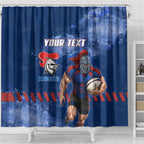 Personalised Newcastle Knights Rugby Shower Curtain Newy Warrior Mascot - Sporty Splash Art Style