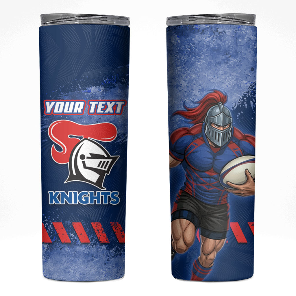 Personalised Newcastle Knights Rugby Skinny Tumbler Newy Warrior Mascot - Sporty Splash Art Style