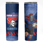 Personalised Newcastle Knights Rugby Skinny Tumbler Newy Warrior Mascot - Sporty Splash Art Style