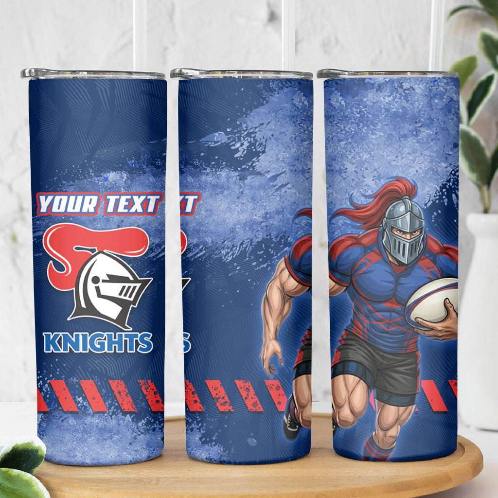 Personalised Newcastle Knights Rugby Skinny Tumbler Newy Warrior Mascot - Sporty Splash Art Style