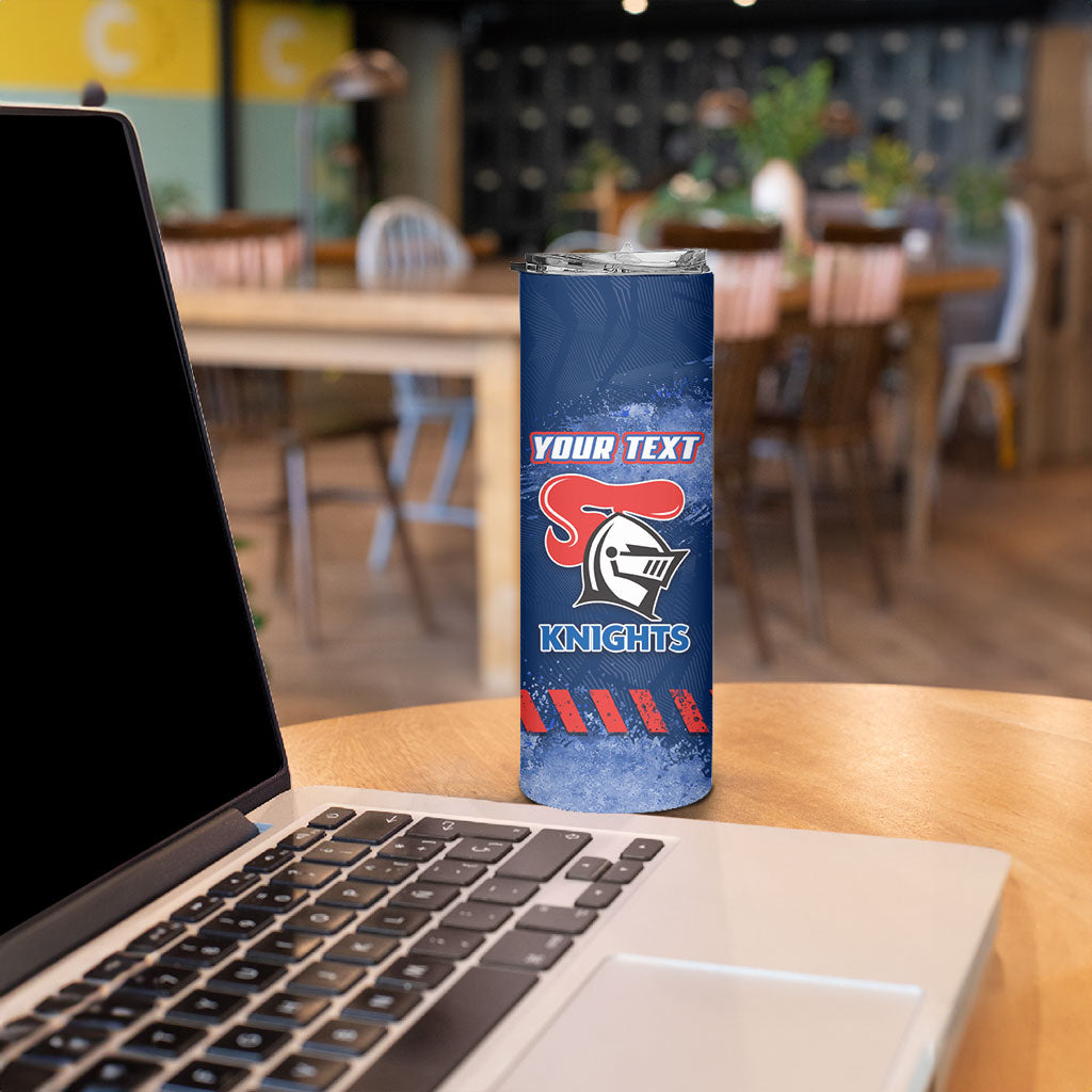 Personalised Newcastle Knights Rugby Skinny Tumbler Newy Warrior Mascot - Sporty Splash Art Style
