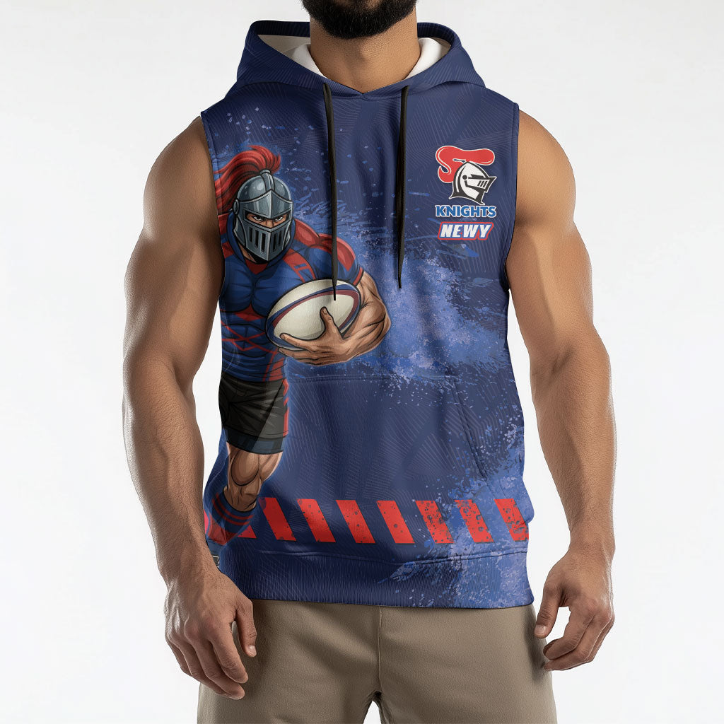 Personalised Newcastle Knights Rugby Sleeveless Hoodie Newy Warrior Mascot - Sporty Splash Art Style