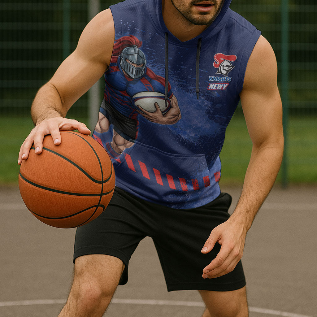Personalised Newcastle Knights Rugby Sleeveless Hoodie Newy Warrior Mascot - Sporty Splash Art Style