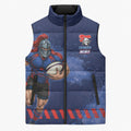 Personalised Newcastle Knights Rugby Sleeveless Puffer Jacket Newy Warrior Mascot - Sporty Splash Art Style
