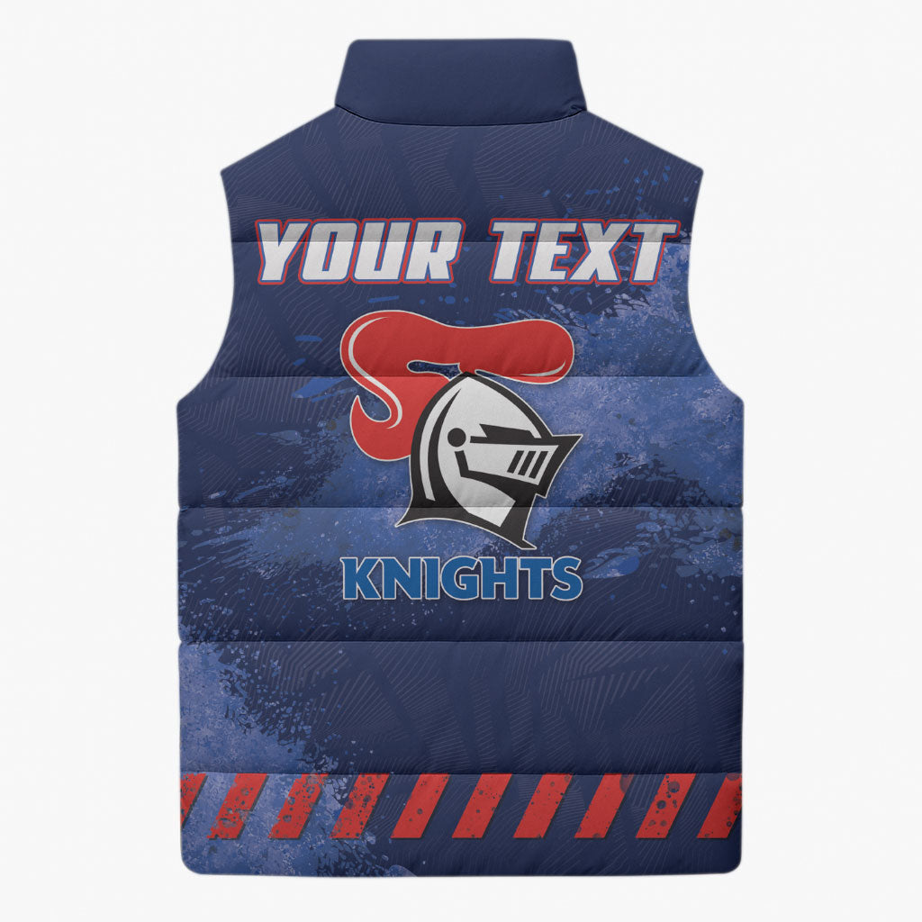 Personalised Newcastle Knights Rugby Sleeveless Puffer Jacket Newy Warrior Mascot - Sporty Splash Art Style