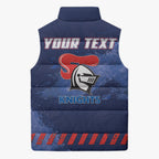 Personalised Newcastle Knights Rugby Sleeveless Puffer Jacket Newy Warrior Mascot - Sporty Splash Art Style