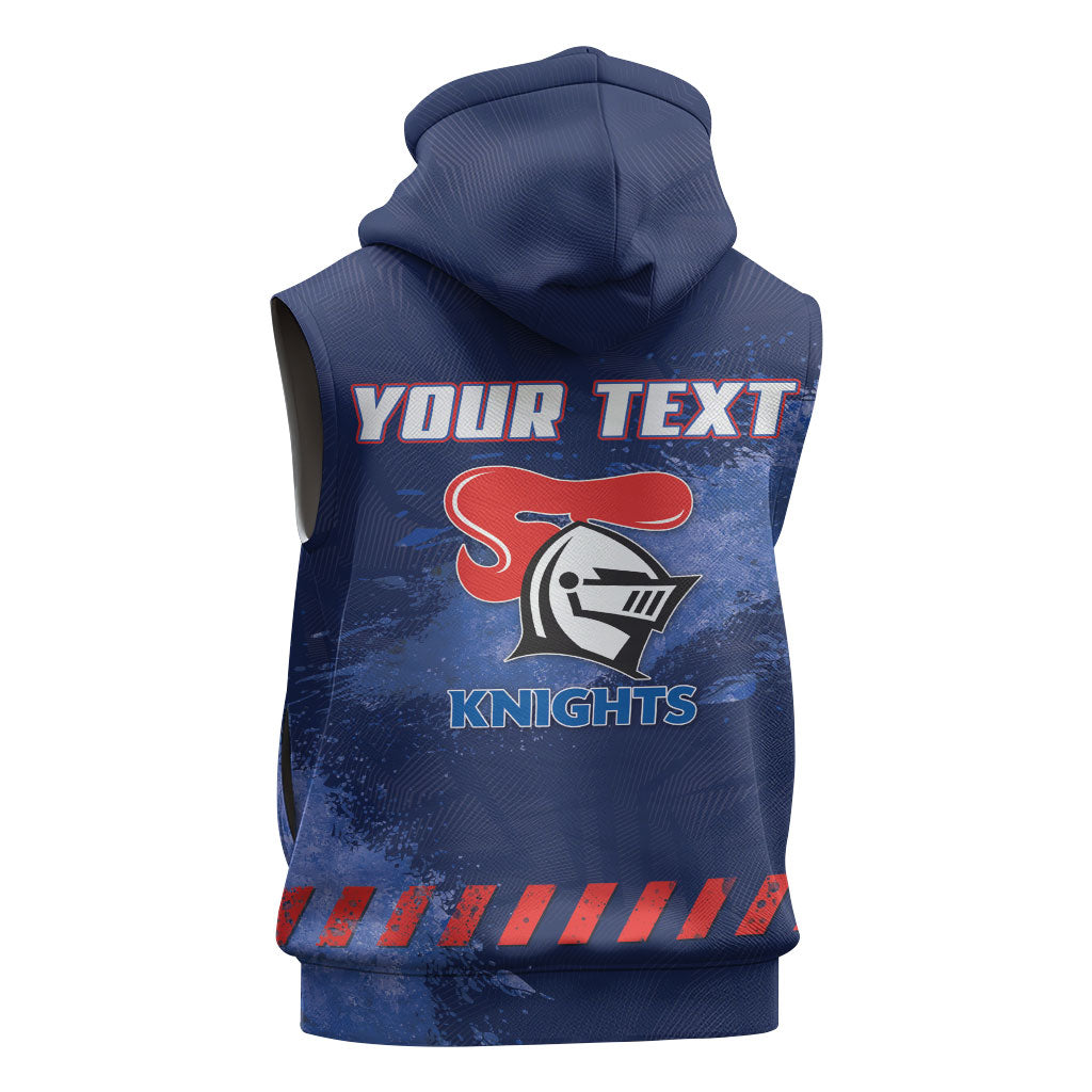 Personalised Newcastle Knights Rugby Sleeveless Zip Hoodie Newy Warrior Mascot - Sporty Splash Art Style
