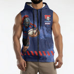 Personalised Newcastle Knights Rugby Sleeveless Zip Hoodie Newy Warrior Mascot - Sporty Splash Art Style