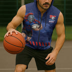 Personalised Newcastle Knights Rugby Sleeveless Zip Hoodie Newy Warrior Mascot - Sporty Splash Art Style