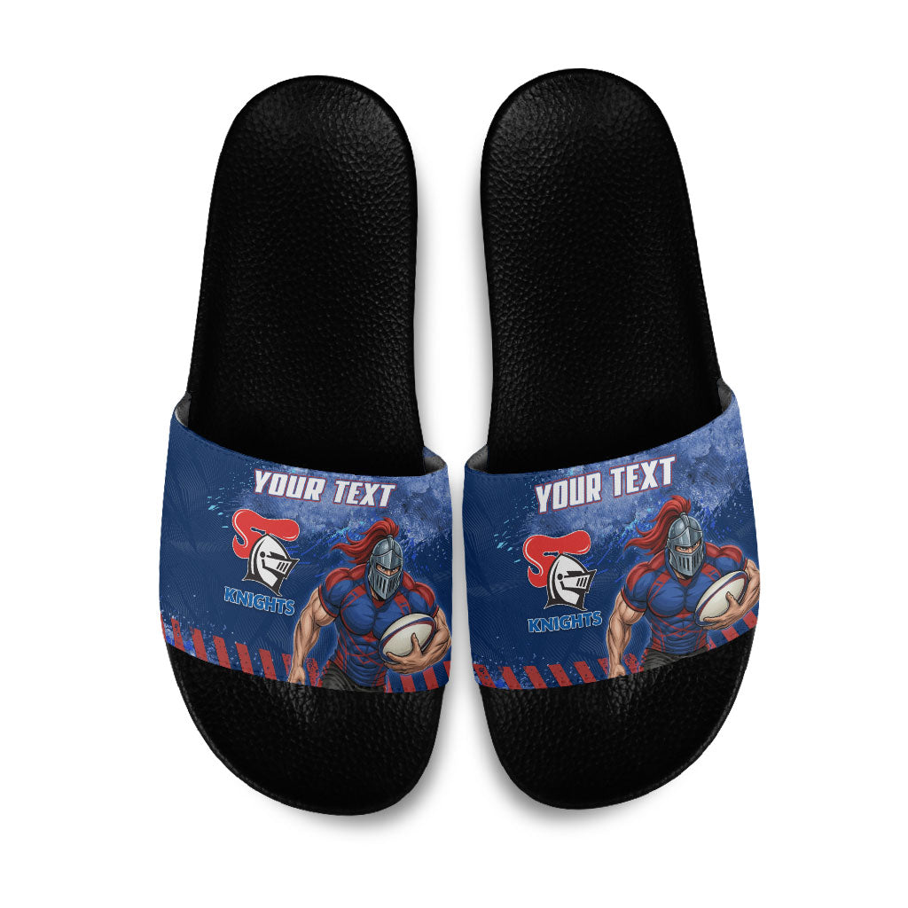 Personalised Newcastle Knights Rugby Slide Sandals Newy Warrior Mascot - Sporty Splash Art Style