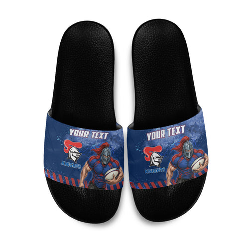 Personalised Newcastle Knights Rugby Slide Sandals Newy Warrior Mascot - Sporty Splash Art Style