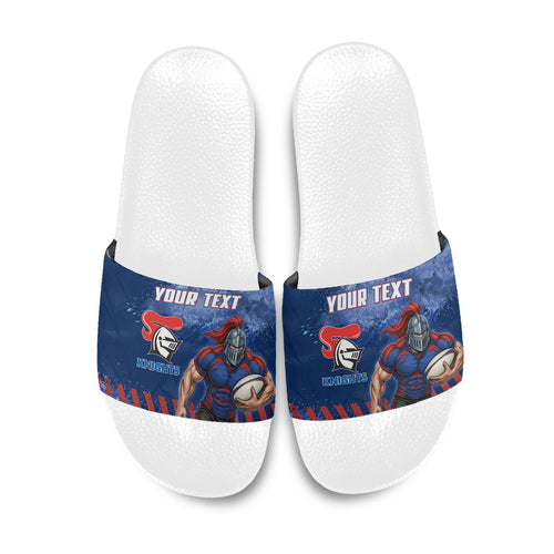 Personalised Newcastle Knights Rugby Slide Sandals Newy Warrior Mascot - Sporty Splash Art Style