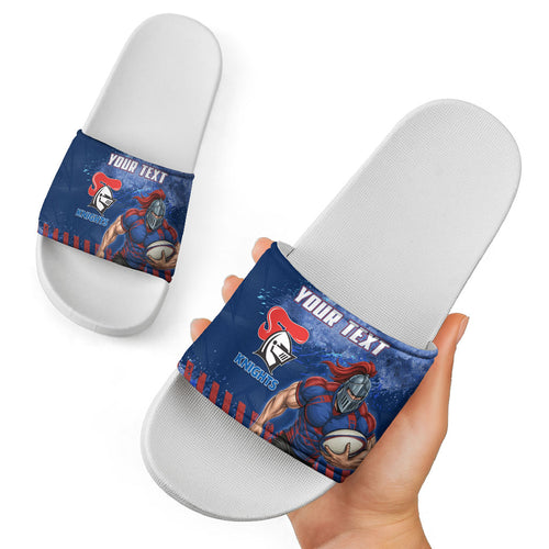 Personalised Newcastle Knights Rugby Slide Sandals Newy Warrior Mascot - Sporty Splash Art Style