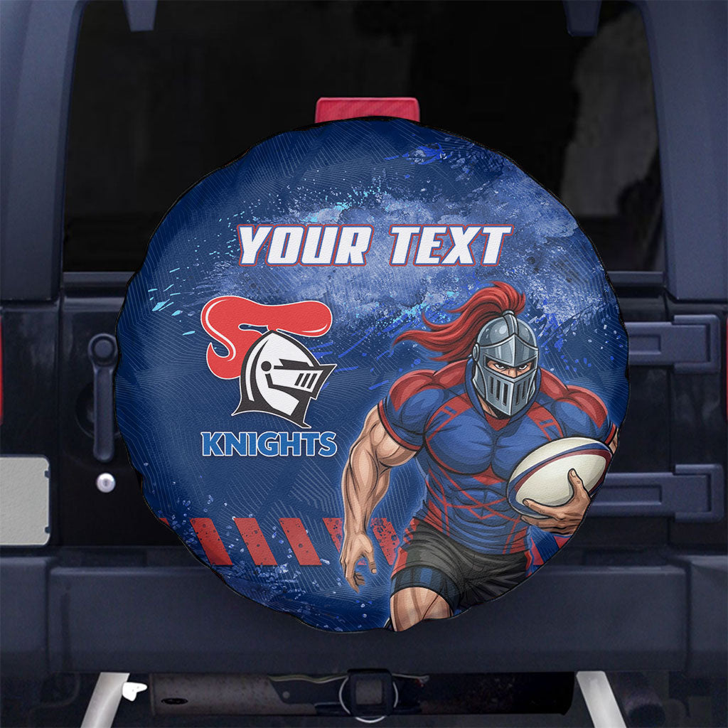 Personalised Newcastle Knights Rugby Spare Tire Cover Newy Warrior Mascot - Sporty Splash Art Style