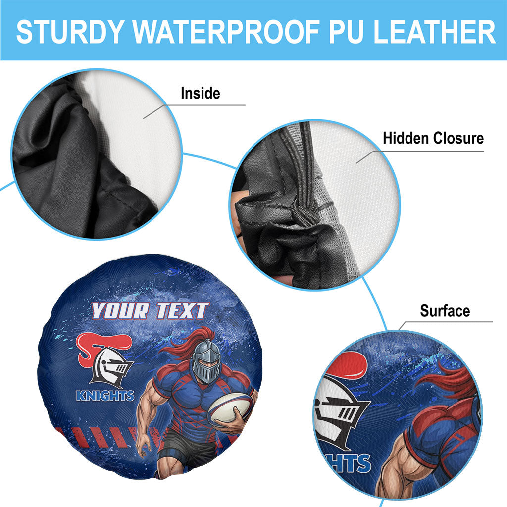 Personalised Newcastle Knights Rugby Spare Tire Cover Newy Warrior Mascot - Sporty Splash Art Style