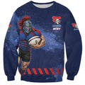 Personalised Newcastle Knights Rugby Sweatshirt Newy Warrior Mascot - Sporty Splash Art Style