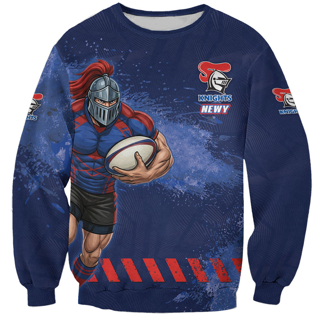 Personalised Newcastle Knights Rugby Sweatshirt Newy Warrior Mascot - Sporty Splash Art Style