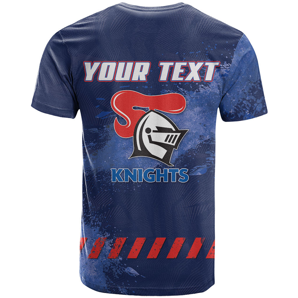 Personalised Newcastle Knights Rugby T Shirt Newy Warrior Mascot - Sporty Splash Art Style