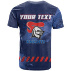Personalised Newcastle Knights Rugby T Shirt Newy Warrior Mascot - Sporty Splash Art Style