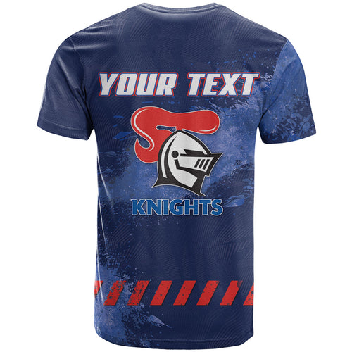 Personalised Newcastle Knights Rugby T Shirt Newy Warrior Mascot - Sporty Splash Art Style