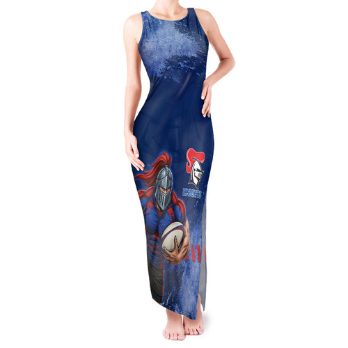 Personalised Newcastle Knights Rugby Tank Maxi Dress Newy Warrior Mascot - Sporty Splash Art Style
