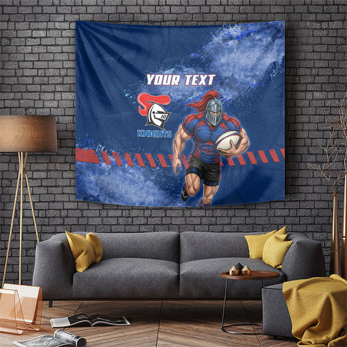 Personalised Newcastle Knights Rugby Tapestry Newy Warrior Mascot - Sporty Splash Art Style