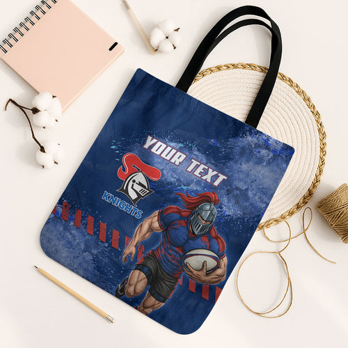 Personalised Newcastle Knights Rugby Tote Bag Newy Warrior Mascot - Sporty Splash Art Style