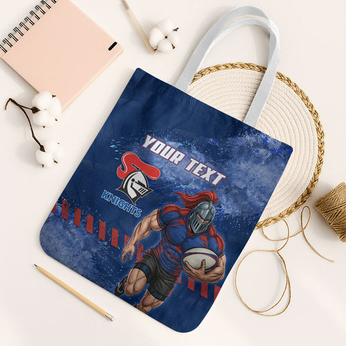 Personalised Newcastle Knights Rugby Tote Bag Newy Warrior Mascot - Sporty Splash Art Style