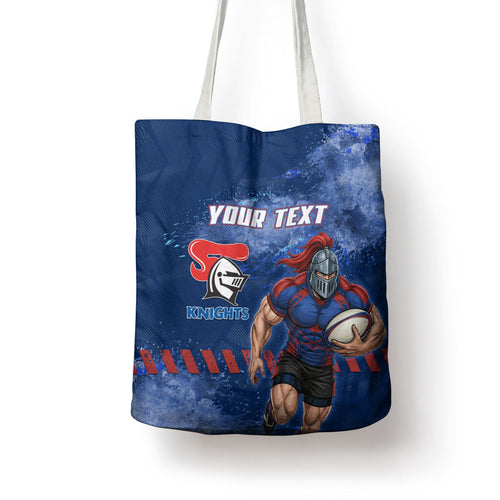 Personalised Newcastle Knights Rugby Tote Bag Newy Warrior Mascot - Sporty Splash Art Style