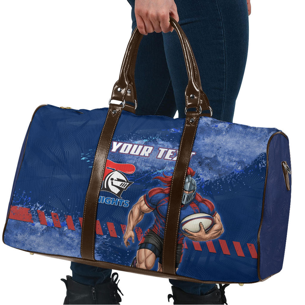 Personalised Newcastle Knights Rugby Travel Bag Newy Warrior Mascot - Sporty Splash Art Style