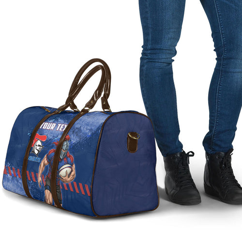 Personalised Newcastle Knights Rugby Travel Bag Newy Warrior Mascot - Sporty Splash Art Style