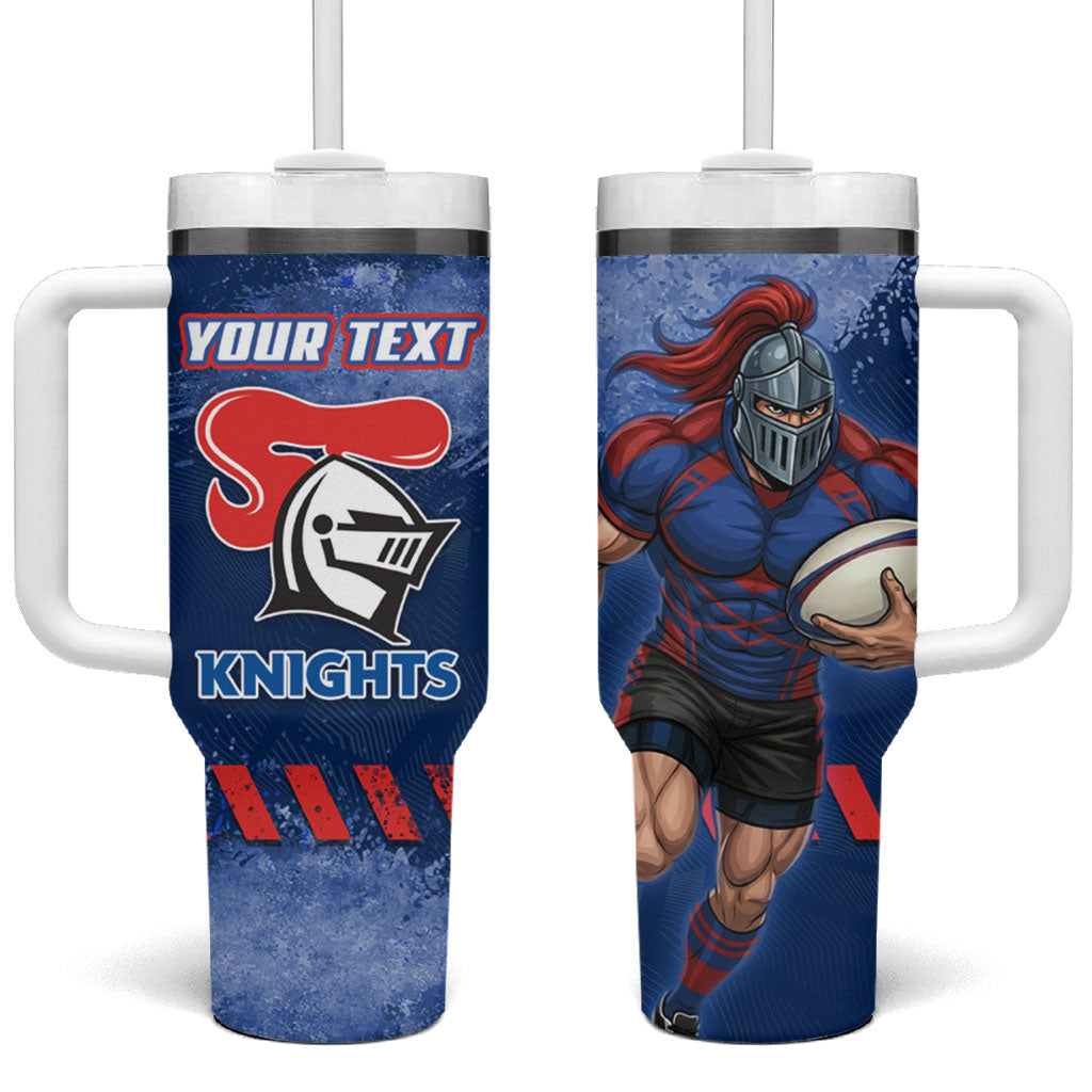 Personalised Newcastle Knights Rugby Tumbler With Handle Newy Warrior Mascot - Sporty Splash Art Style