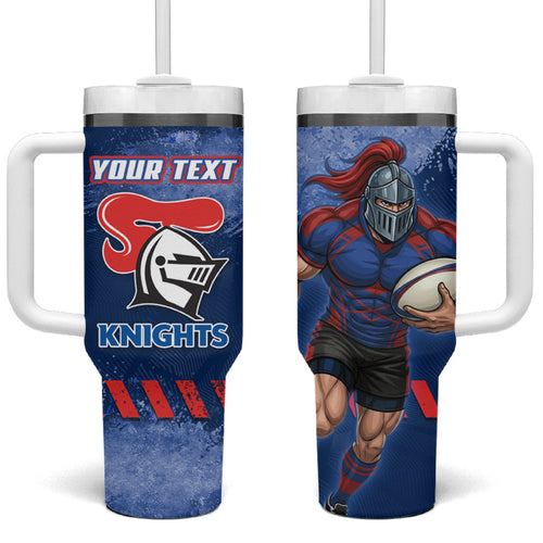 Personalised Newcastle Knights Rugby Tumbler With Handle Newy Warrior Mascot - Sporty Splash Art Style