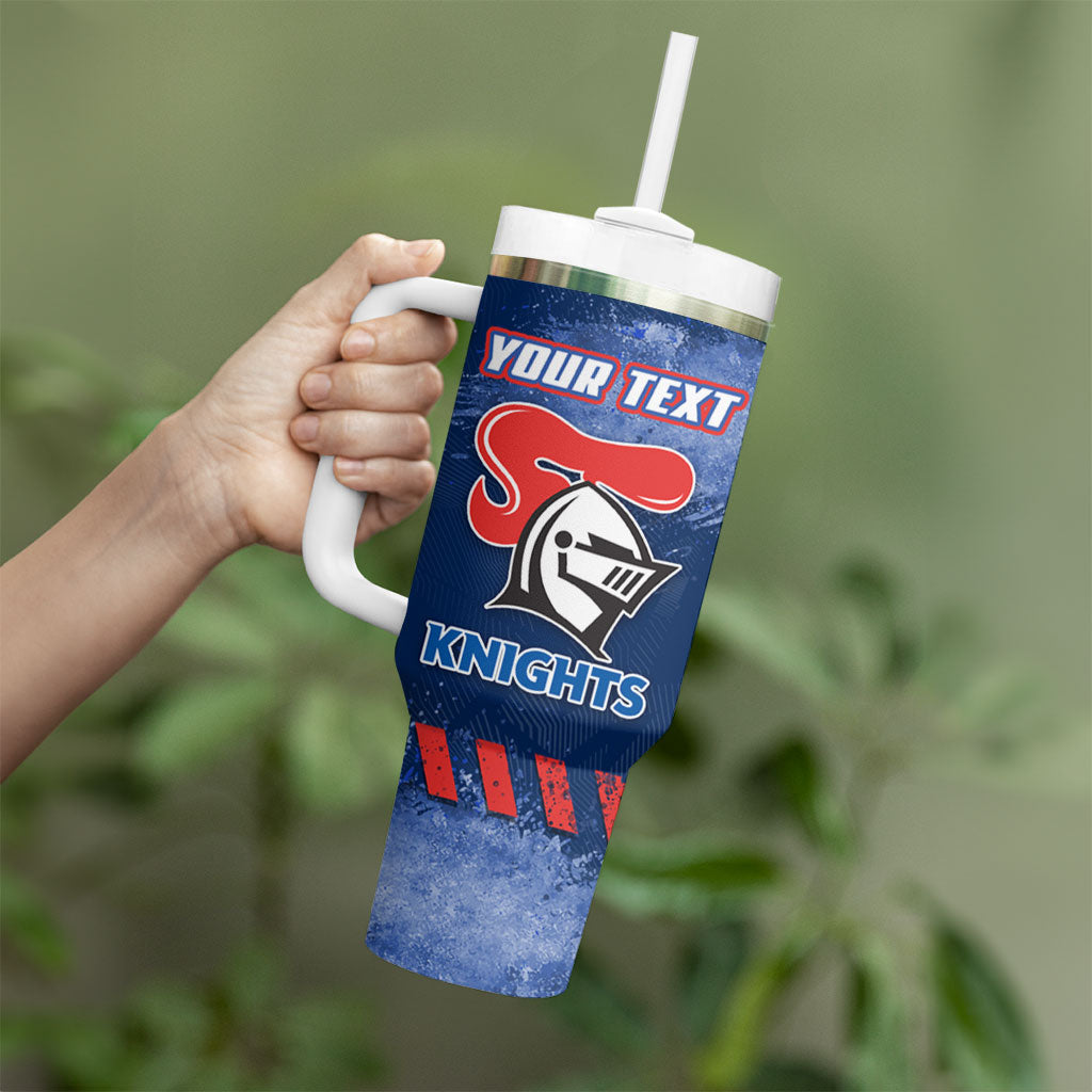 Personalised Newcastle Knights Rugby Tumbler With Handle Newy Warrior Mascot - Sporty Splash Art Style