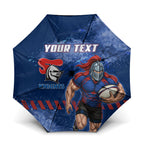 Personalised Newcastle Knights Rugby Umbrella Newy Warrior Mascot - Sporty Splash Art Style