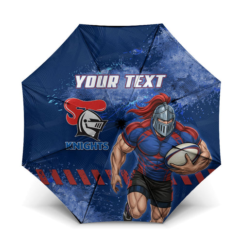 Personalised Newcastle Knights Rugby Umbrella Newy Warrior Mascot - Sporty Splash Art Style