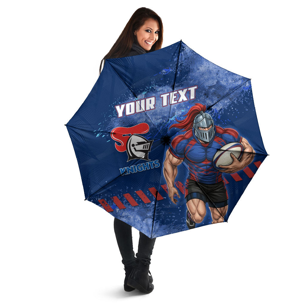 Personalised Newcastle Knights Rugby Umbrella Newy Warrior Mascot - Sporty Splash Art Style