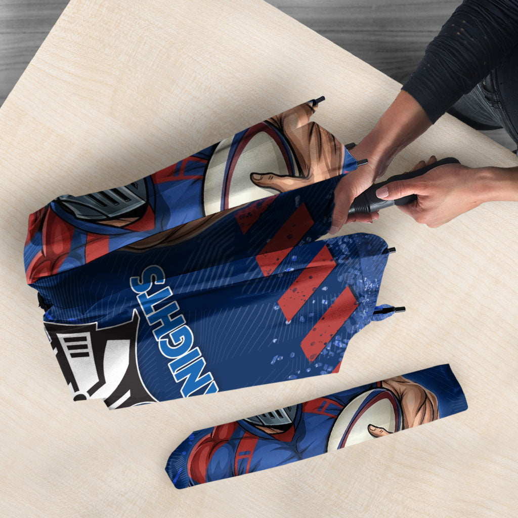 Personalised Newcastle Knights Rugby Umbrella Newy Warrior Mascot - Sporty Splash Art Style
