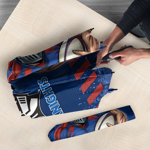 Personalised Newcastle Knights Rugby Umbrella Newy Warrior Mascot - Sporty Splash Art Style