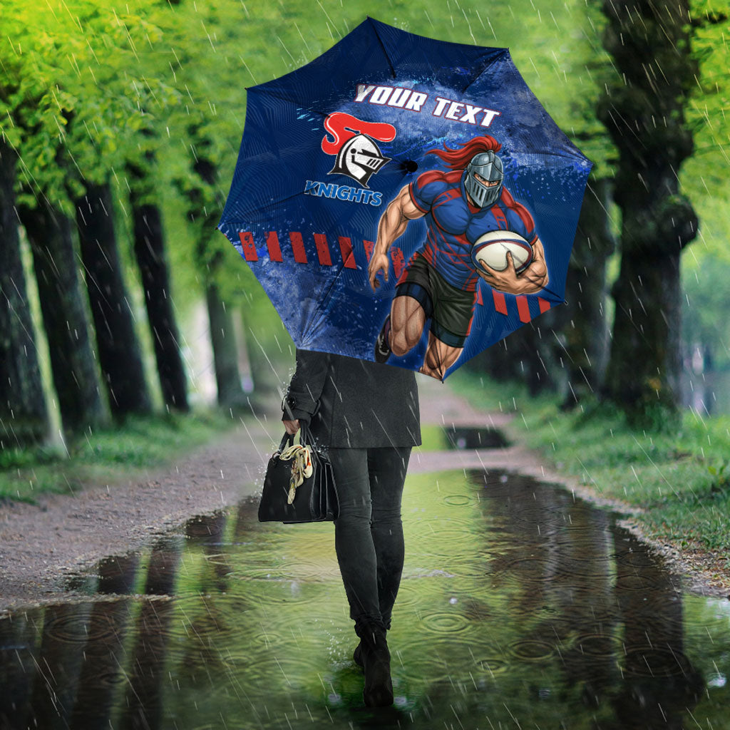 Personalised Newcastle Knights Rugby Umbrella Newy Warrior Mascot - Sporty Splash Art Style