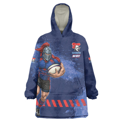 Personalised Newcastle Knights Rugby Wearable Blanket Hoodie Newy Warrior Mascot - Sporty Splash Art Style