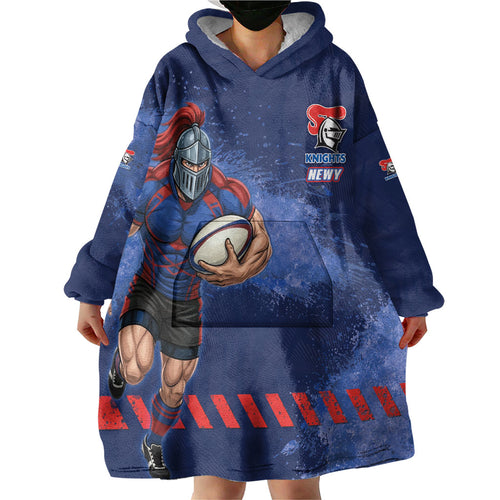 Personalised Newcastle Knights Rugby Wearable Blanket Hoodie Newy Warrior Mascot - Sporty Splash Art Style